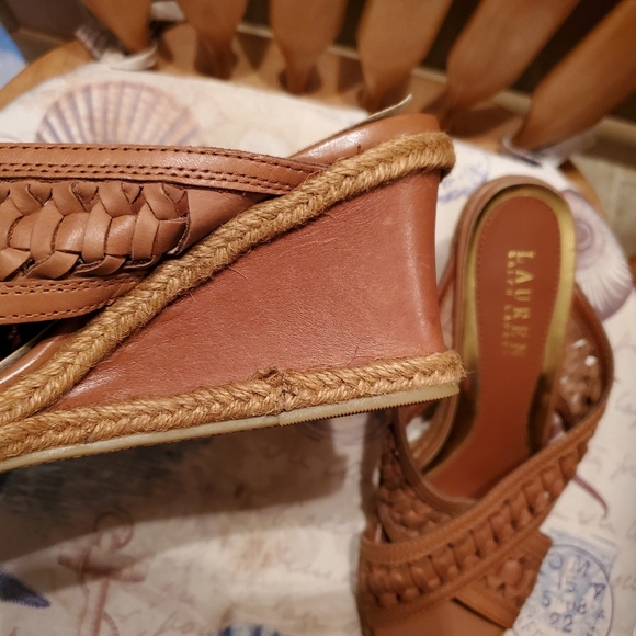 Ralph Lauren Giana Wedge Slip On Sandal Size 6 Brown Woven Leather - Picture 4 of 5